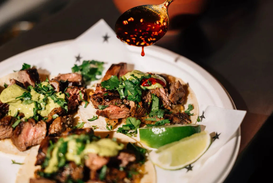 Tacos finished with avocado salsa